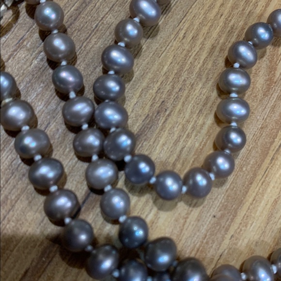 Taupe mini freshwater hand knotted pearls,925 silver clasp vintage necklace - Picture 5 of 5